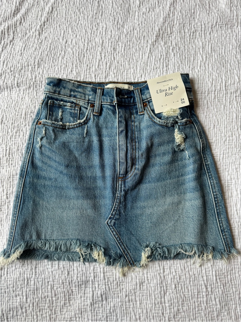 Abercrombie & Fitch High Rise Distressed Denim Skirt